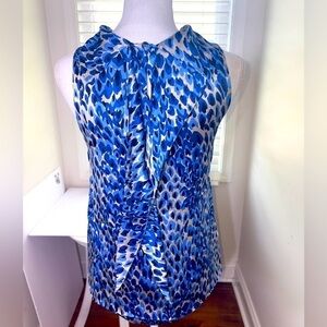 Tibi New York 100% Silk Blouse Blue Tie Neck Bow size 2